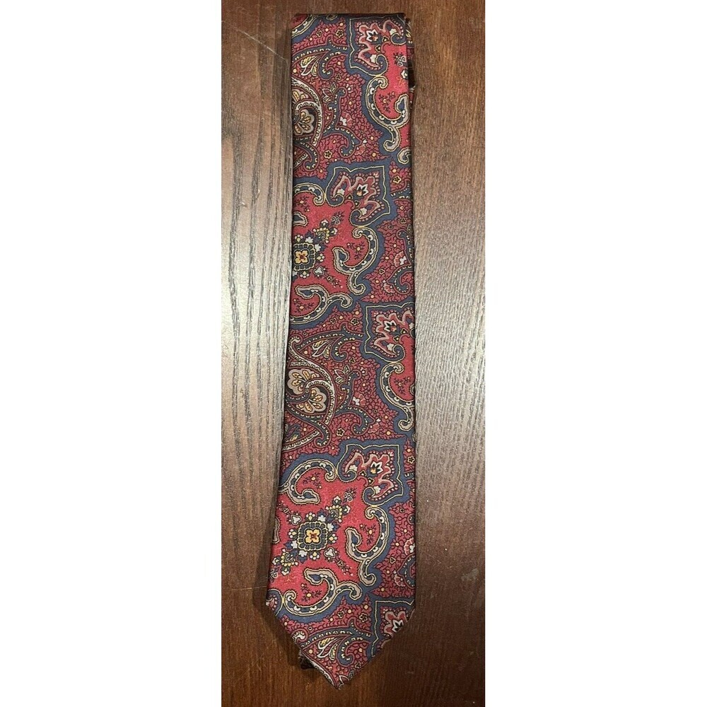 Damon 100% Silk Men's Necktie Red Blue Multicolor VINTAGE Made in USA